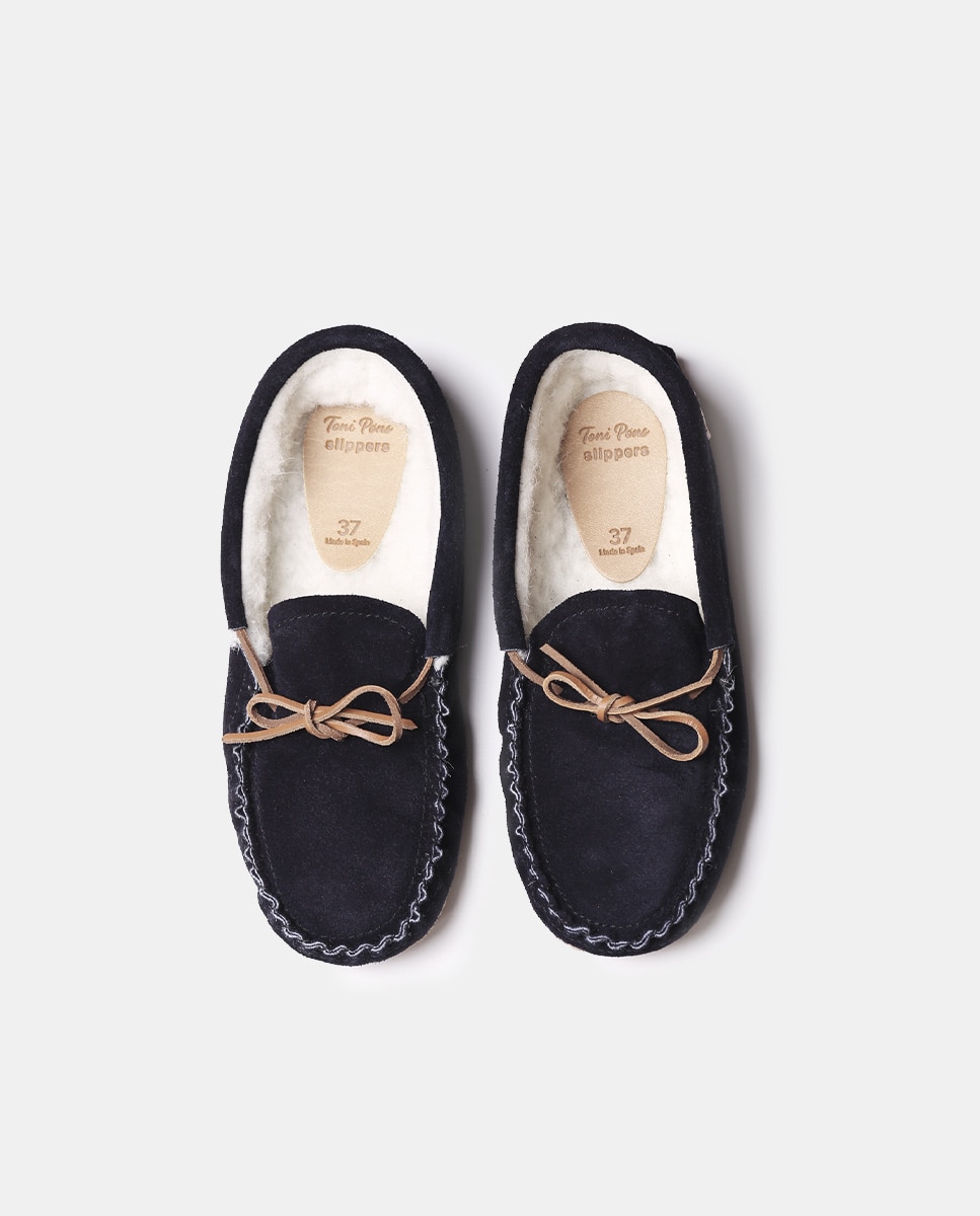 Zapatillas de casa cerradas de mujer de tejido de ante en tonos lisos - Toni Pons - Azul marino Azul marino-3