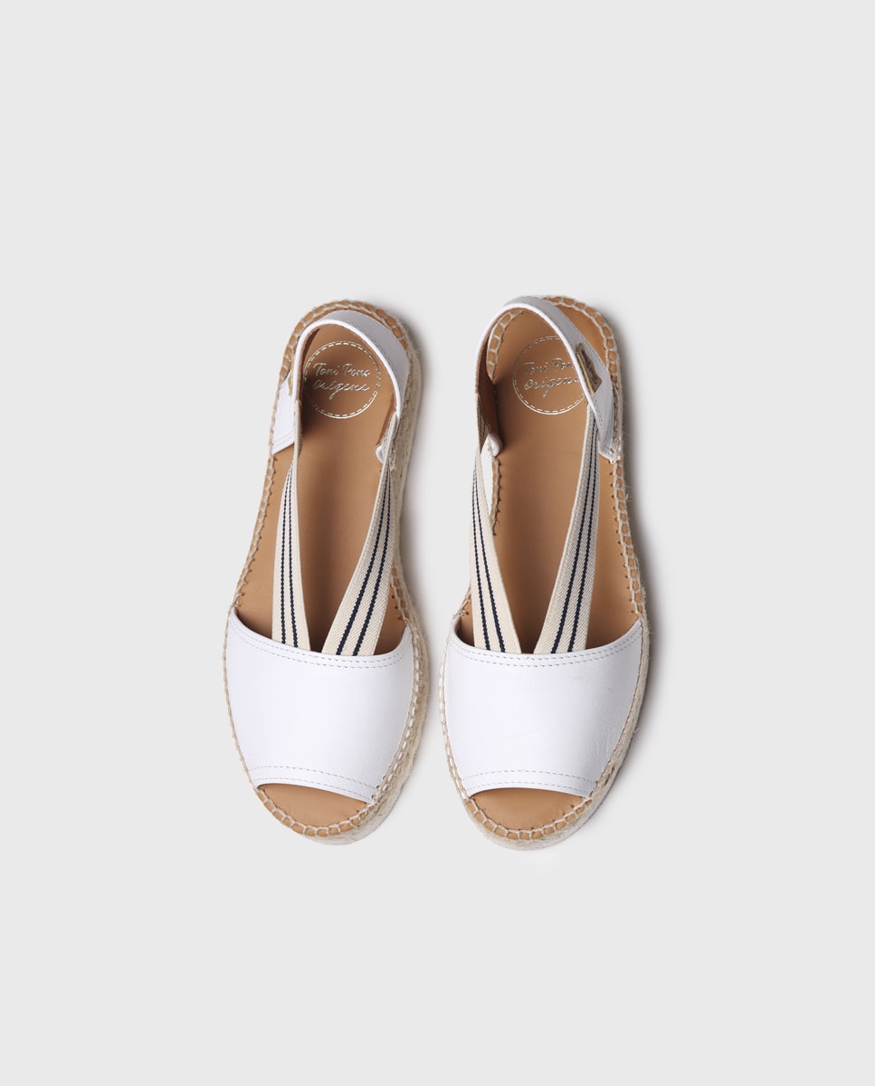 Alpargatas de cuña de mujer de piel con elásticos - Toni Pons - Blanco Blanco-3