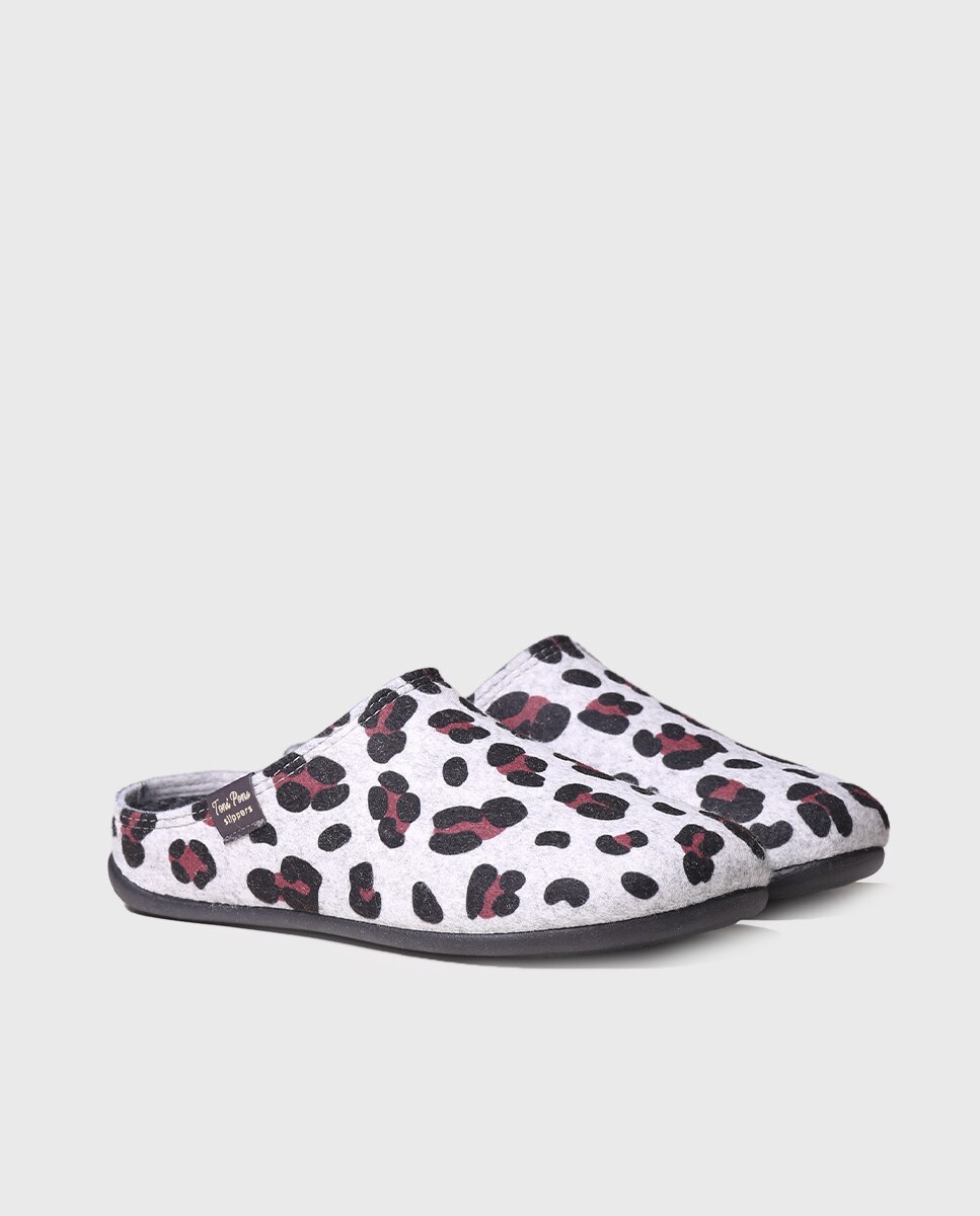 Zapatillas de casa cerradas de mujer de fieltro en estampado animal print - Toni Pons - Multicolor Multicolor-2