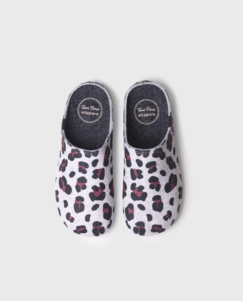 Zapatillas de casa cerradas de mujer de fieltro en estampado animal print - Toni Pons - Multicolor Multicolor-3