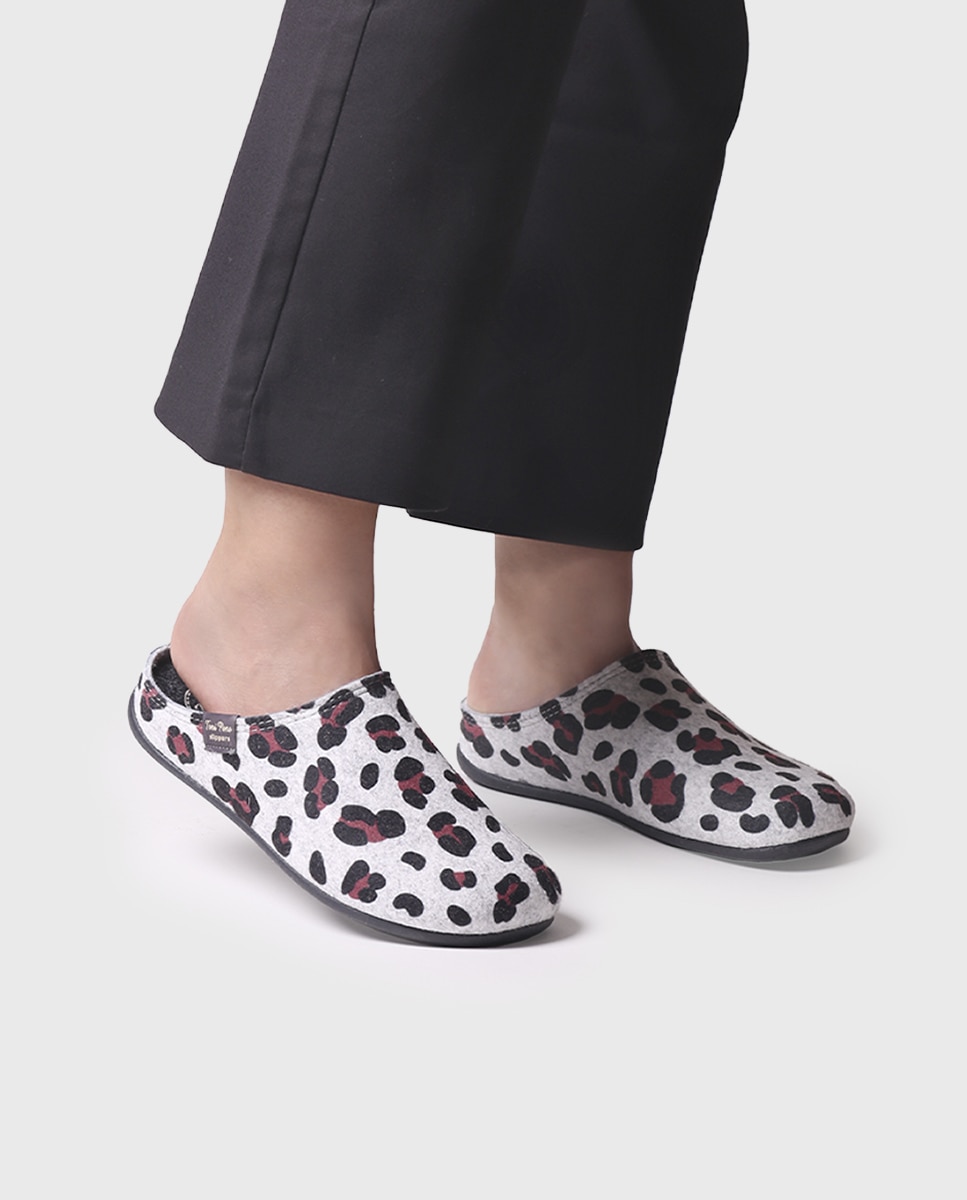 Zapatillas de casa cerradas de mujer de fieltro en estampado animal print - Toni Pons - Multicolor Multicolor-4