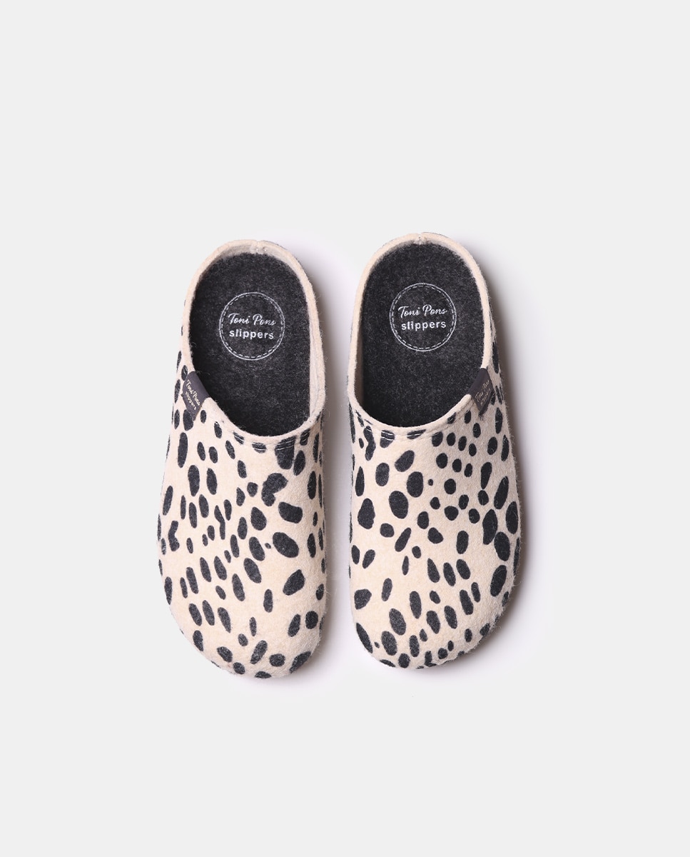 Zapatillas de casa cerradas de mujer de fieltro en estampado animal print - Toni Pons - Beige Beige-3