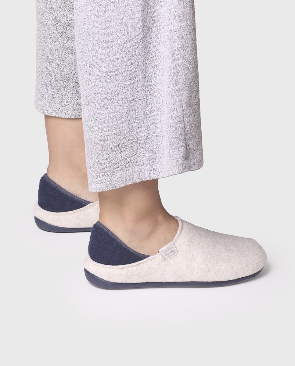 Zapatillas de casa cerradas de mujer de fieltro reciclado en tonos lisos - Toni Pons - Crudo Crudo-4