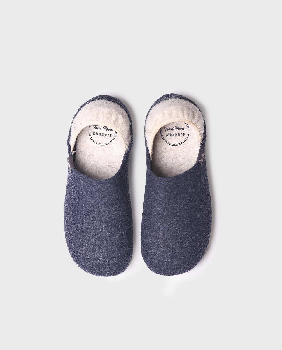 Zapatillas de casa cerradas de mujer de fieltro reciclado en tonos lisos - Toni Pons - Azul marino Azul marino-3