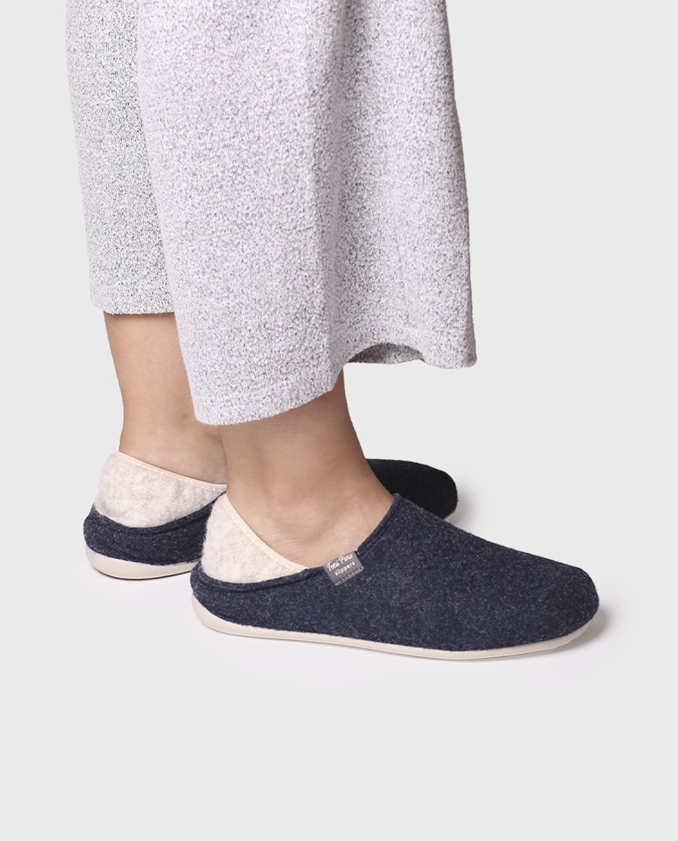 Zapatillas de casa cerradas de mujer de fieltro reciclado en tonos lisos - Toni Pons - Azul marino Azul marino-4