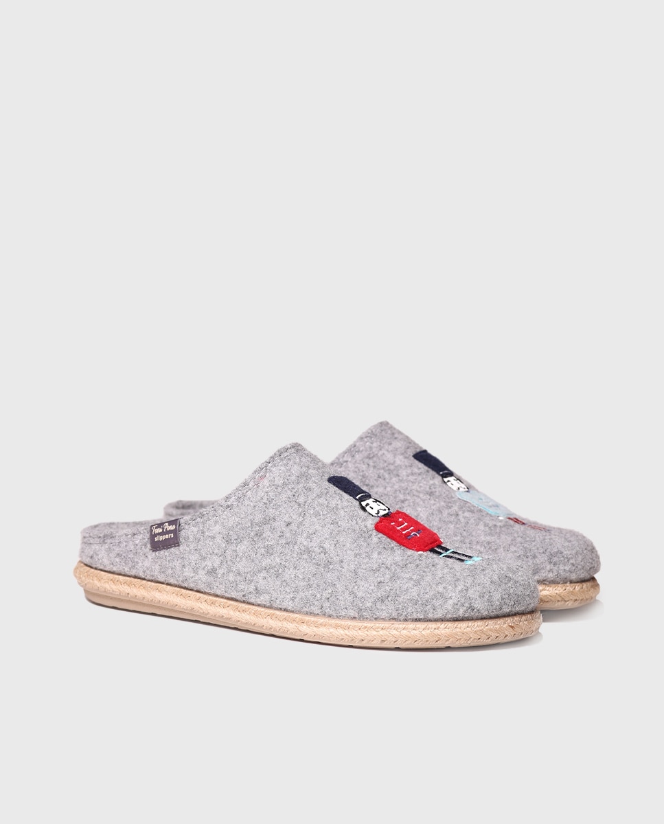 Imagen 2 de Zapatillas de casa de hombre de fieltro con bordado - Estampado Estampado
