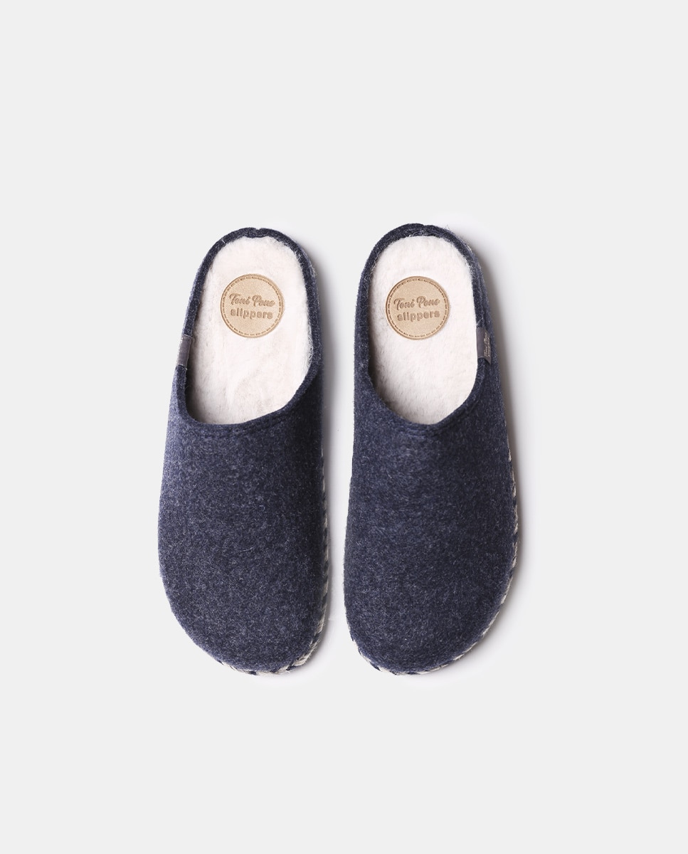 Imagen 3 de Zapatillas de casa de hombre de fieltro en tonos lisos - Azul Azul