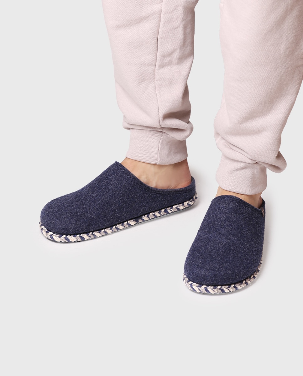 Imagen 4 de Zapatillas de casa de hombre de fieltro en tonos lisos - Azul Azul
