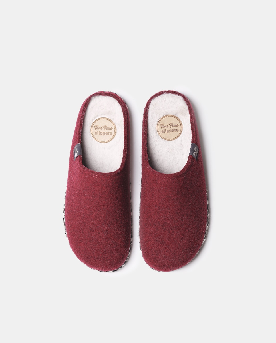 Imagen 3 de Zapatillas de casa de hombre de fieltro en tonos lisos - Burdeos Burdeos