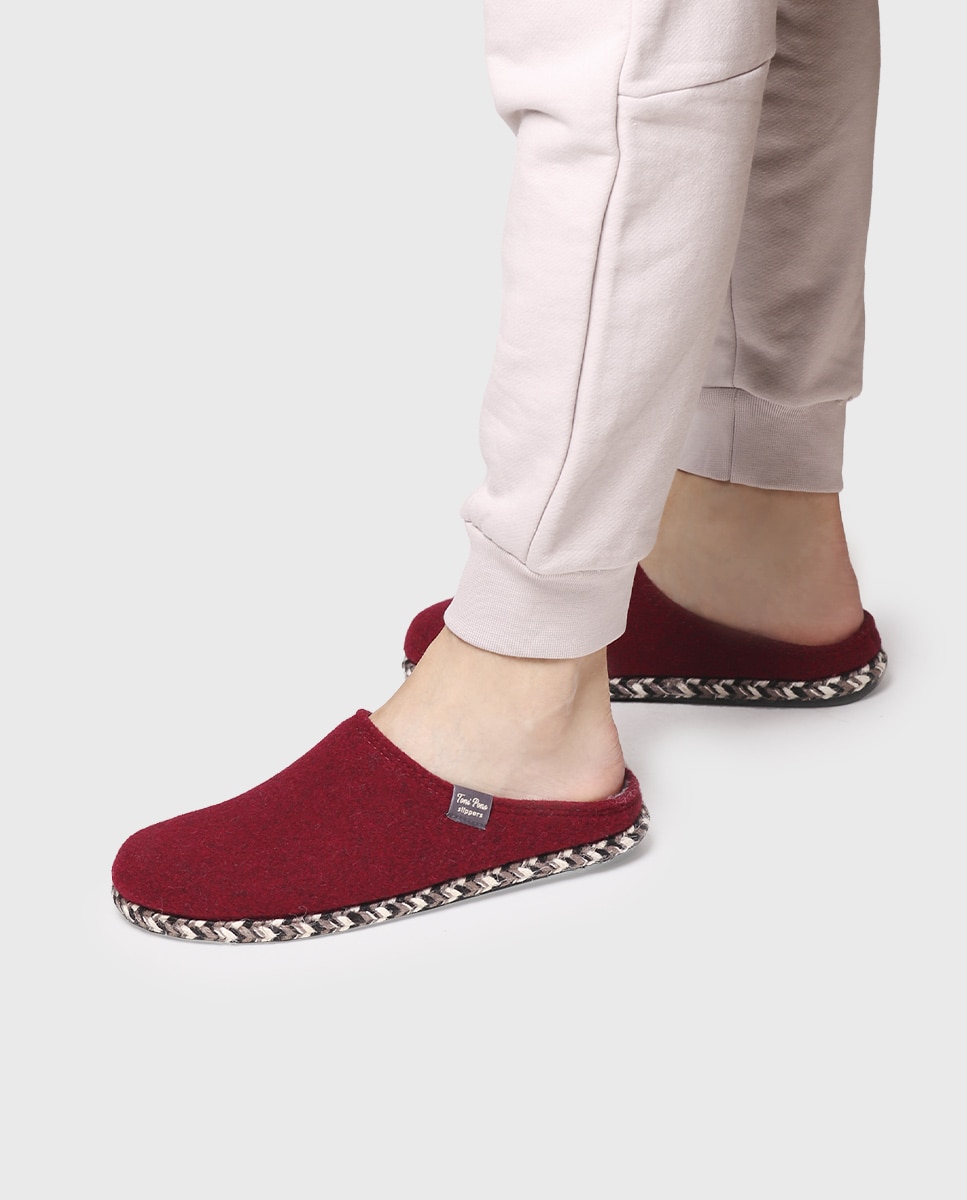 Imagen 4 de Zapatillas de casa de hombre de fieltro en tonos lisos - Burdeos Burdeos