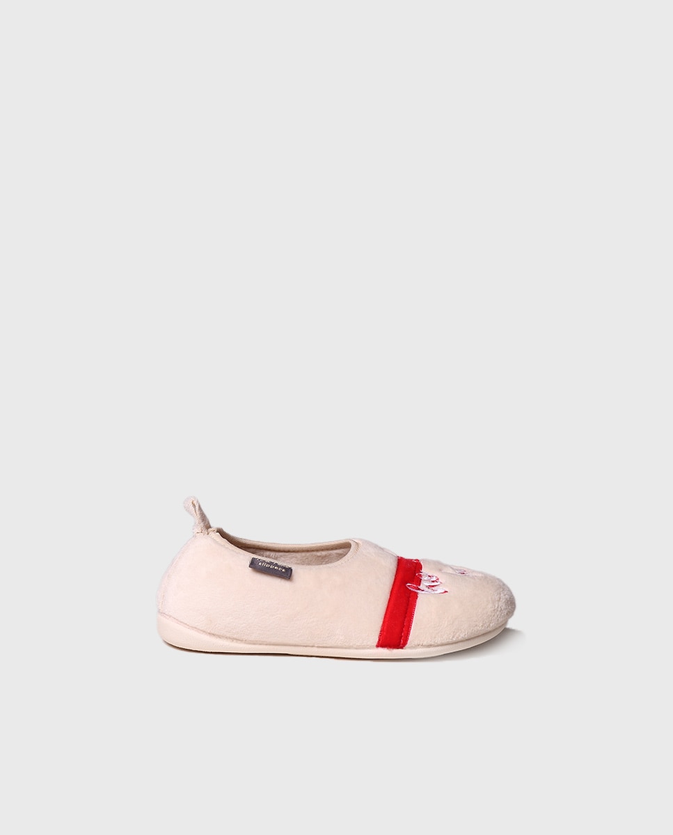 Imagen 0 de Zapatillas de casa cerradas de niños de tejido con motivos invernales bordados Beige