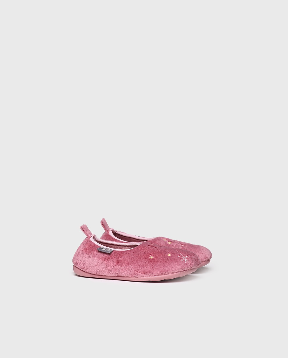Zapatillas de casa cerradas de niños de tejido suave y bordados - Toni Pons - Rosa Rosa-2
