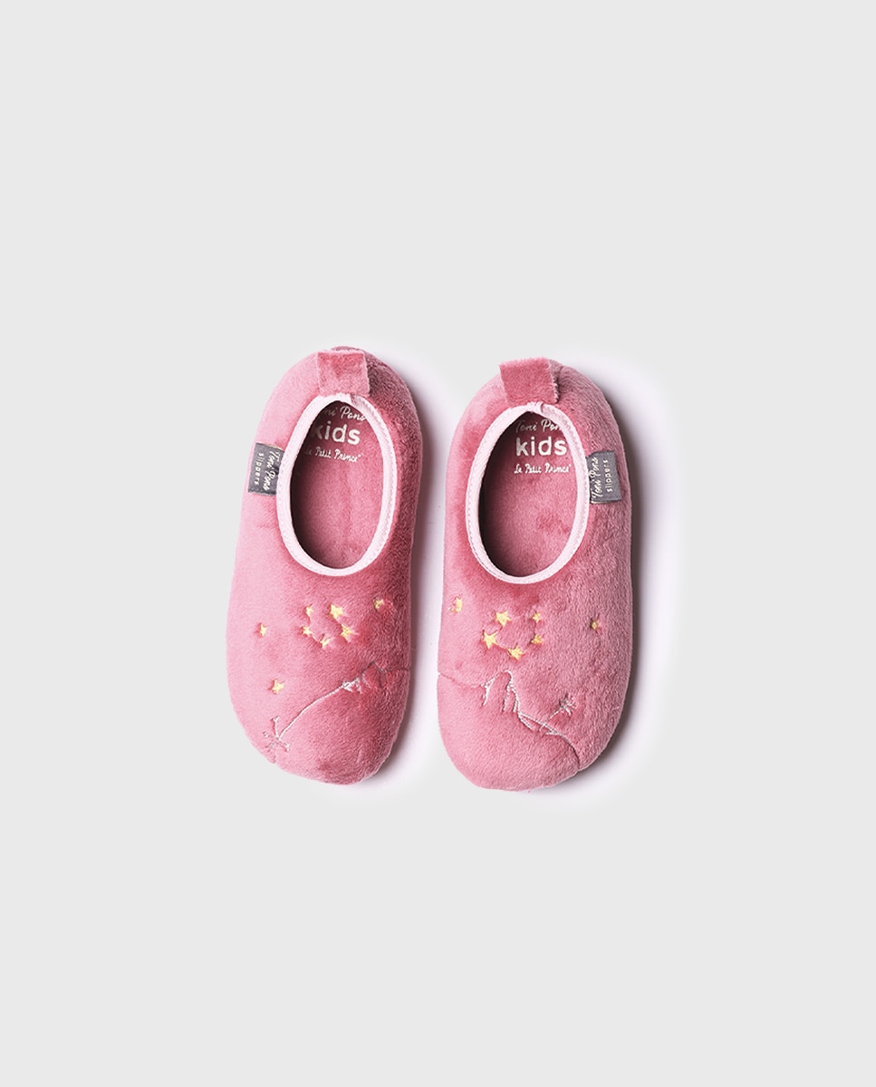 Zapatillas de casa cerradas de niños de tejido suave y bordados - Toni Pons - Rosa Rosa-3