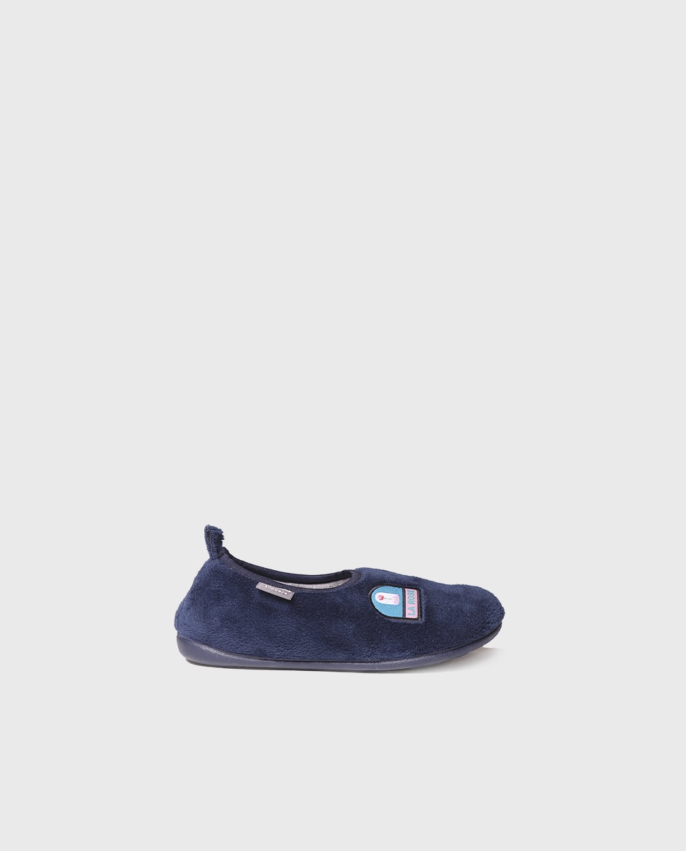 Imagen 0 de Zapatillas de casa cerradas de niños de tejido suave y bordados Azul marino