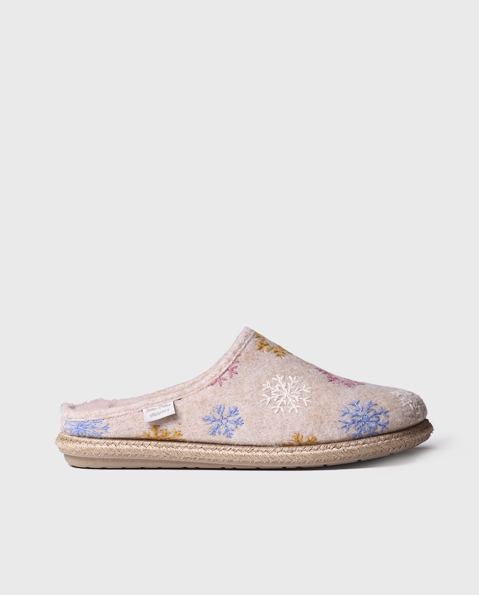 Zapatillas de casa cerradas de mujer con bordado - Toni Pons - Beige Beige-1