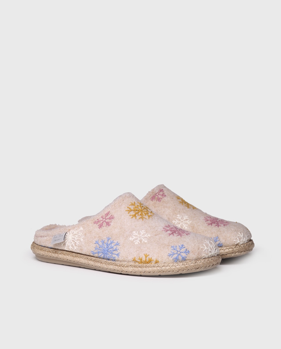 Zapatillas de casa cerradas de mujer con bordado - Toni Pons - Beige Beige-4