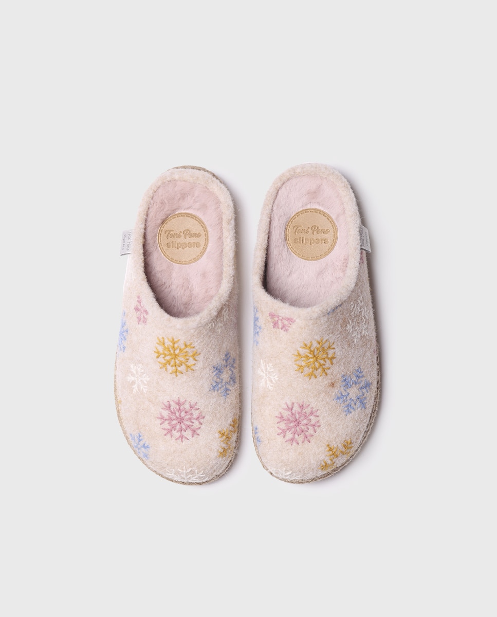 Zapatillas de casa cerradas de mujer con bordado - Toni Pons - Beige Beige-3