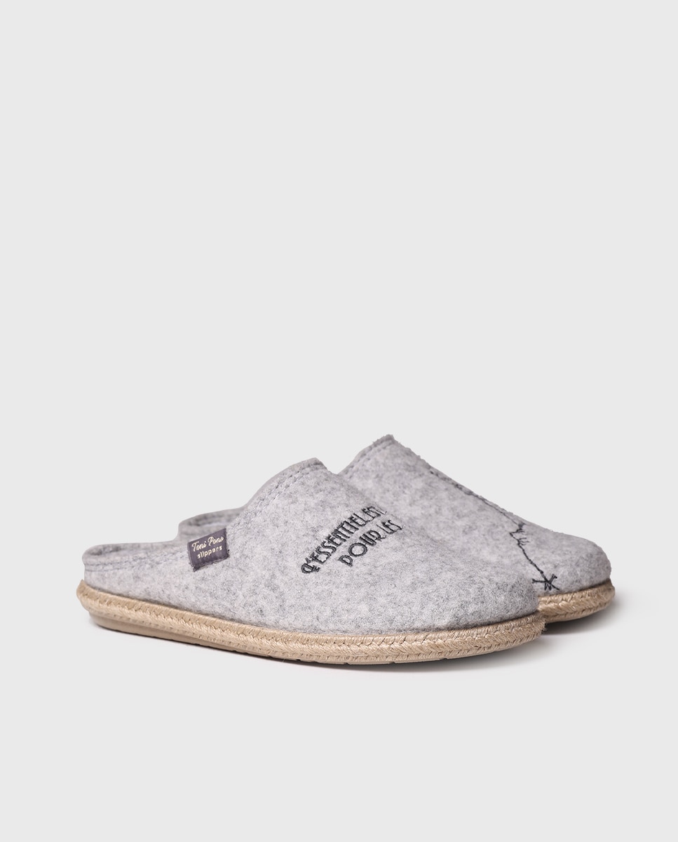 Zapatillas de casa cerradas de mujer de fieltro con bordados - Toni Pons - Gris Gris-2