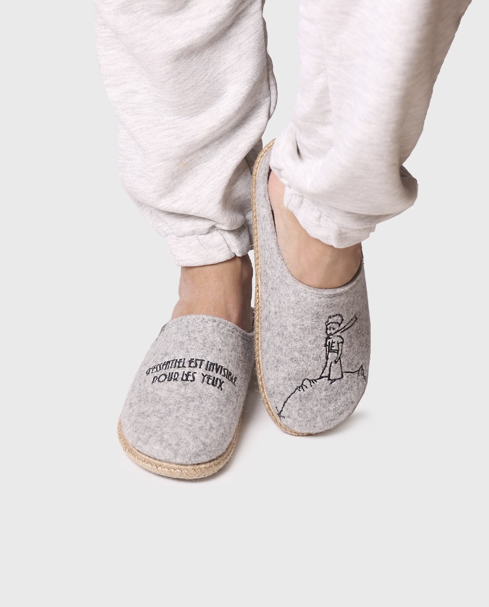 Zapatillas de casa cerradas de mujer de fieltro con bordados - Toni Pons - Gris Gris-4