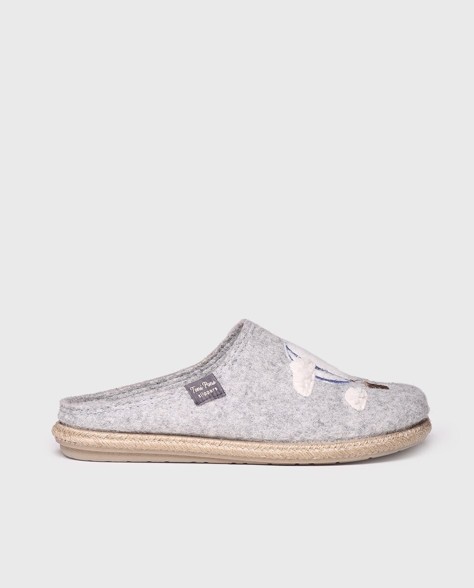 Zapatillas de casa abiertas de mujer con bordado - Toni Pons - Gris claro Gris claro-1