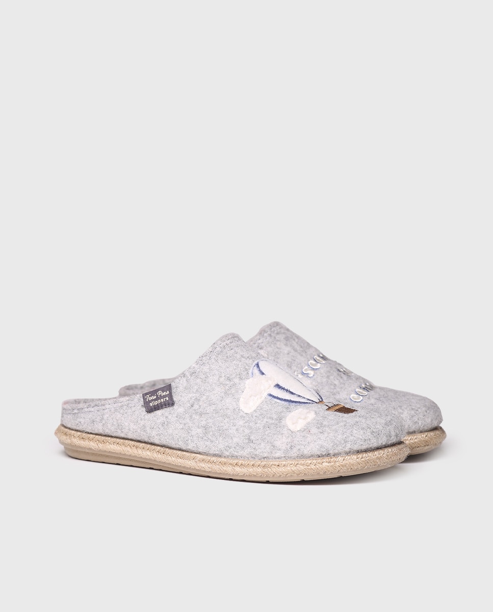 Zapatillas de casa abiertas de mujer con bordado - Toni Pons - Gris claro Gris claro-2