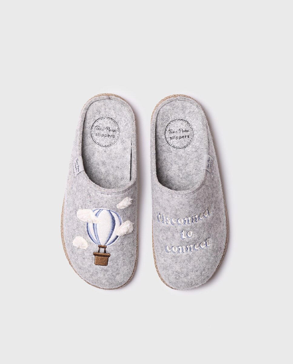 Zapatillas de casa abiertas de mujer con bordado - Toni Pons - Gris claro Gris claro-3
