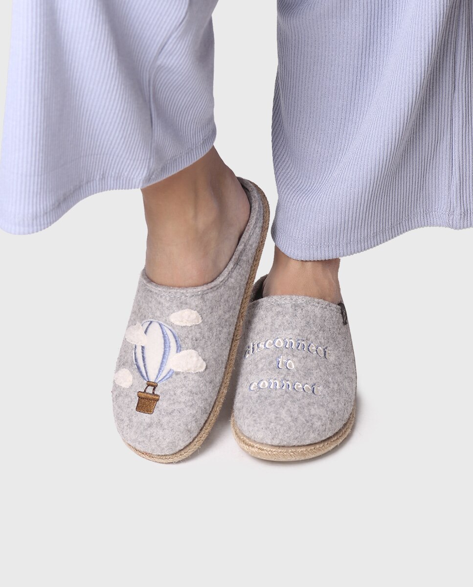 Zapatillas de casa abiertas de mujer con bordado - Toni Pons - Gris claro Gris claro-4