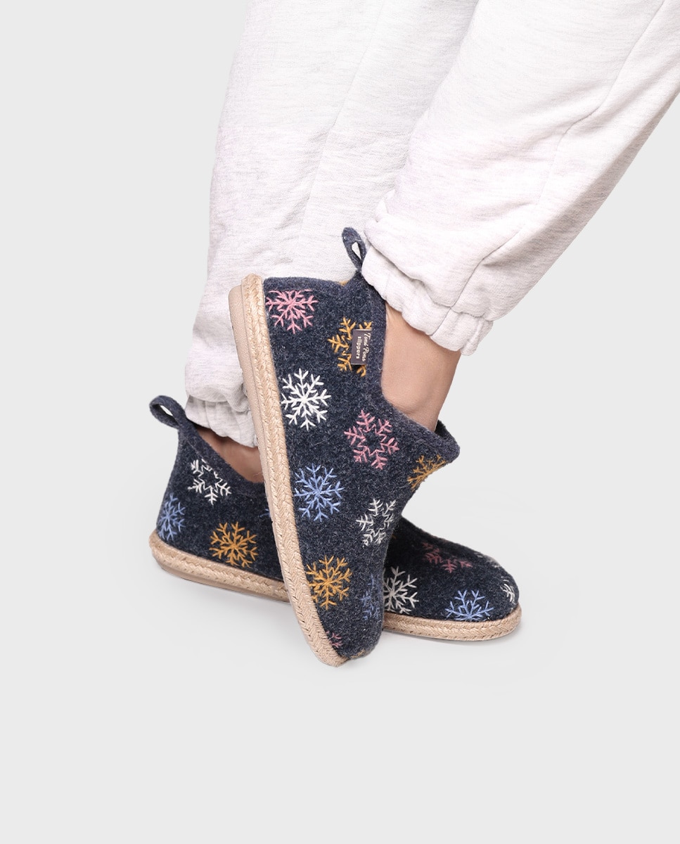 Zapatillas de casa cerradas de mujer con bordado - Toni Pons - Azul marino Azul marino-4