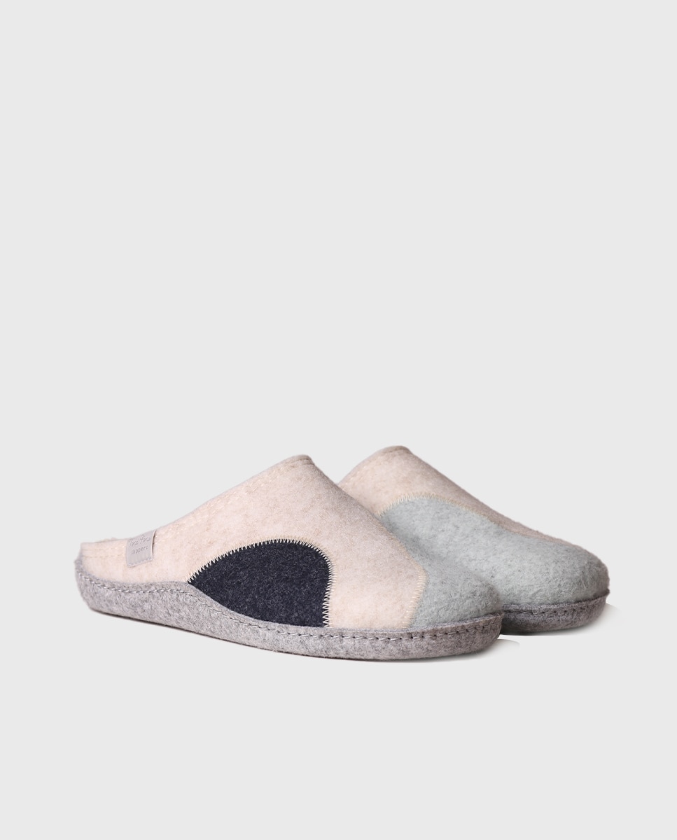 Zapatillas de casa cerradas de mujer de fieltro reciclado efecto patchwork - Toni Pons - Azul Azul-2