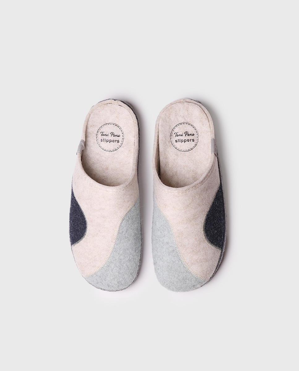 Zapatillas de casa cerradas de mujer de fieltro reciclado efecto patchwork - Toni Pons - Azul Azul-3
