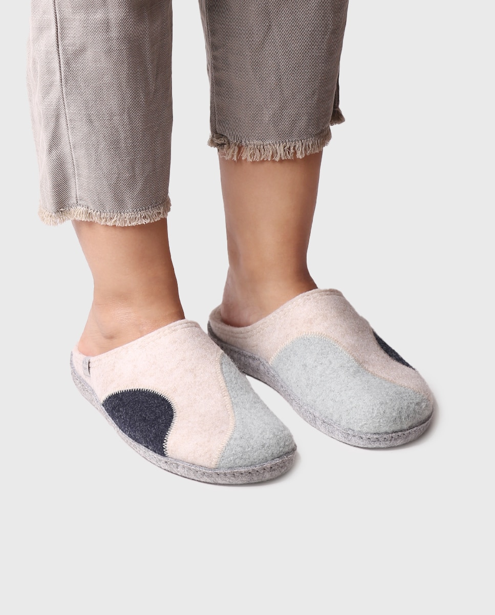 Zapatillas de casa cerradas de mujer de fieltro reciclado efecto patchwork - Toni Pons - Azul Azul-4