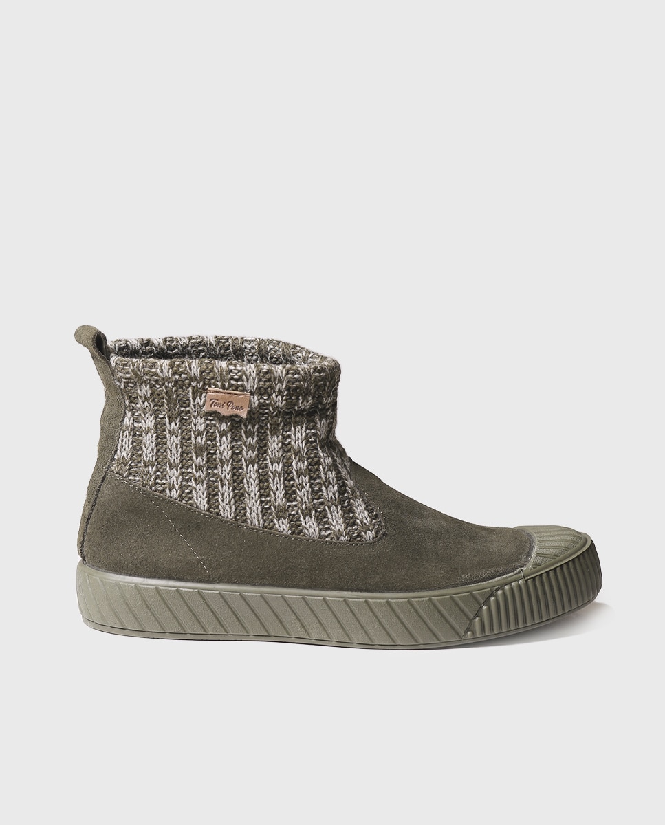 Zapatillas de mujer abotinadas hechas en serraje - Toni Pons - Kaki Kaki-1