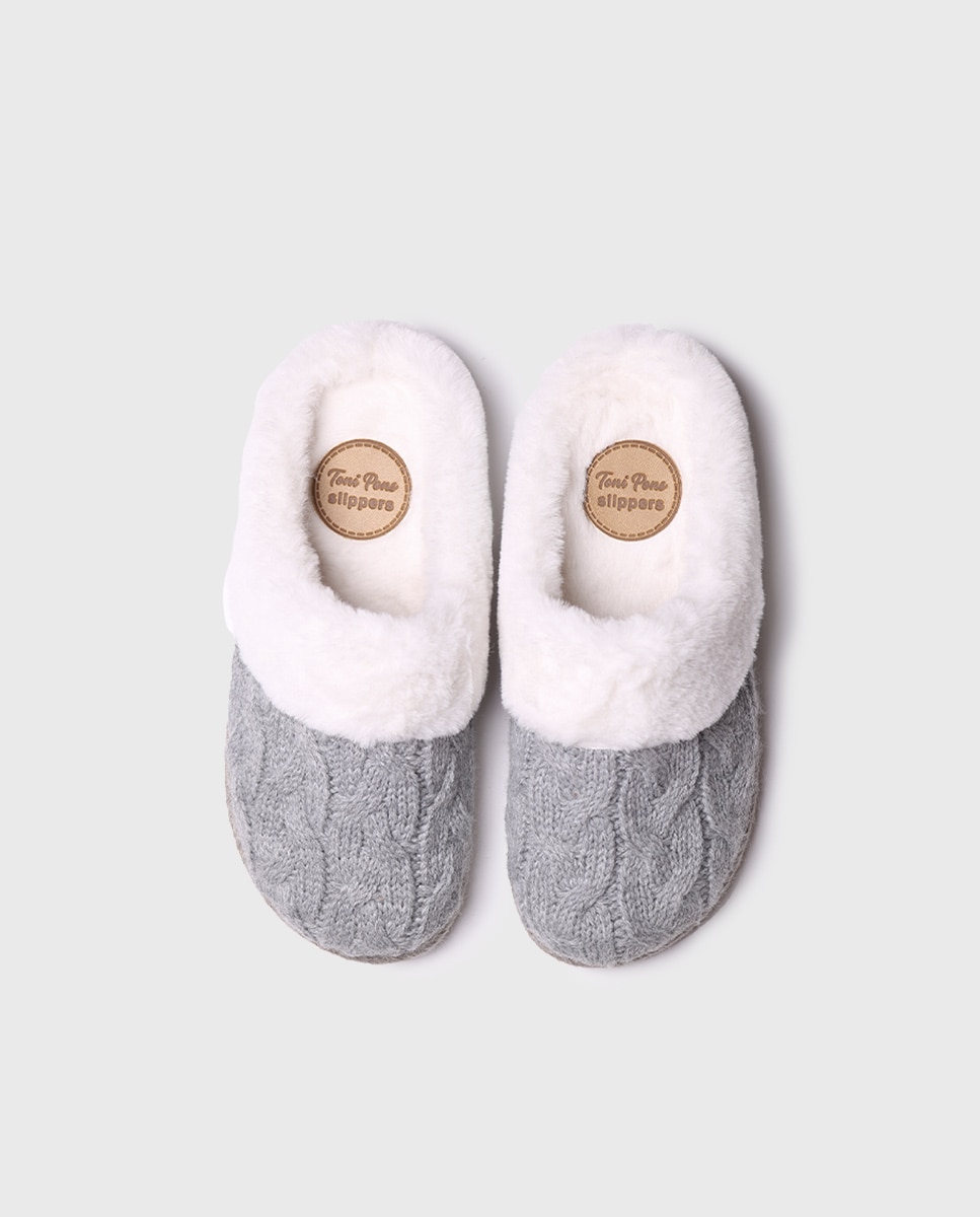 Imagen 3 de Zapatillas de casa abiertas de mujer de tejido con pelo - Toni Pons - Gris Gris