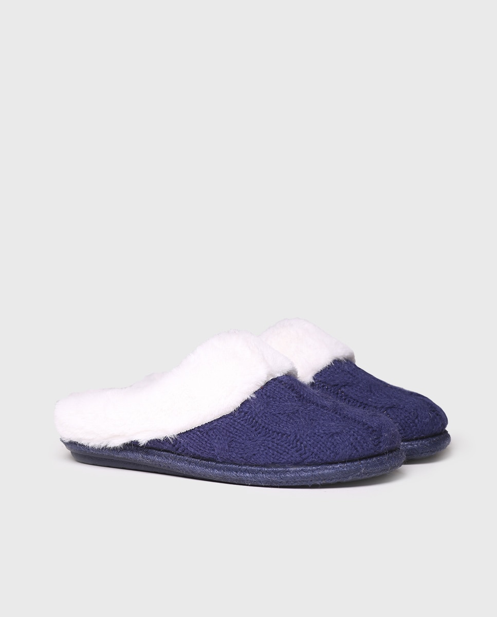 Imagen 2 de Zapatillas de casa abiertas de mujer de tejido con pelo - Toni Pons - Azul marino Azul marino
