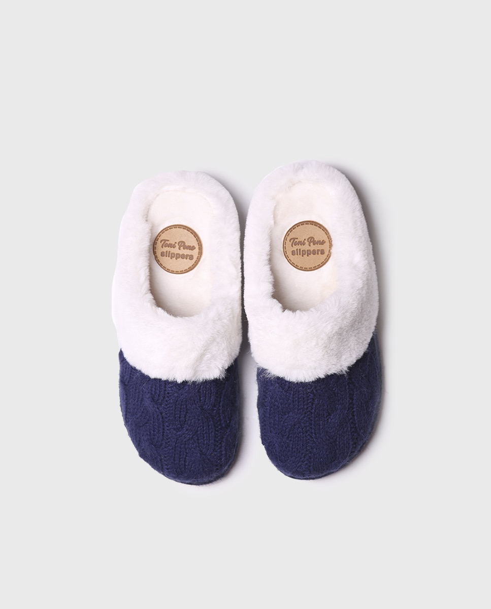 Imagen 3 de Zapatillas de casa abiertas de mujer de tejido con pelo - Toni Pons - Azul marino Azul marino