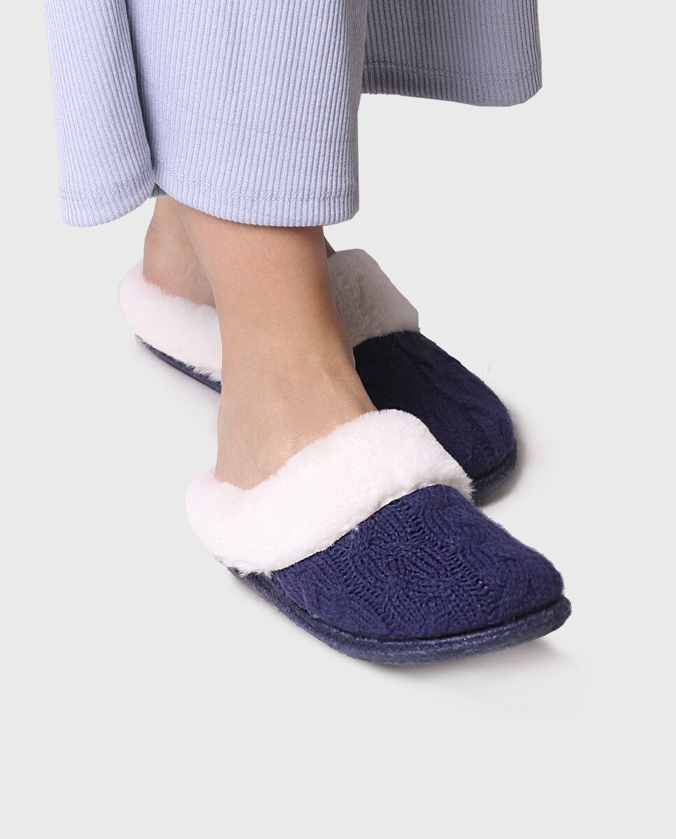 Imagen 4 de Zapatillas de casa abiertas de mujer de tejido con pelo - Toni Pons - Azul marino Azul marino