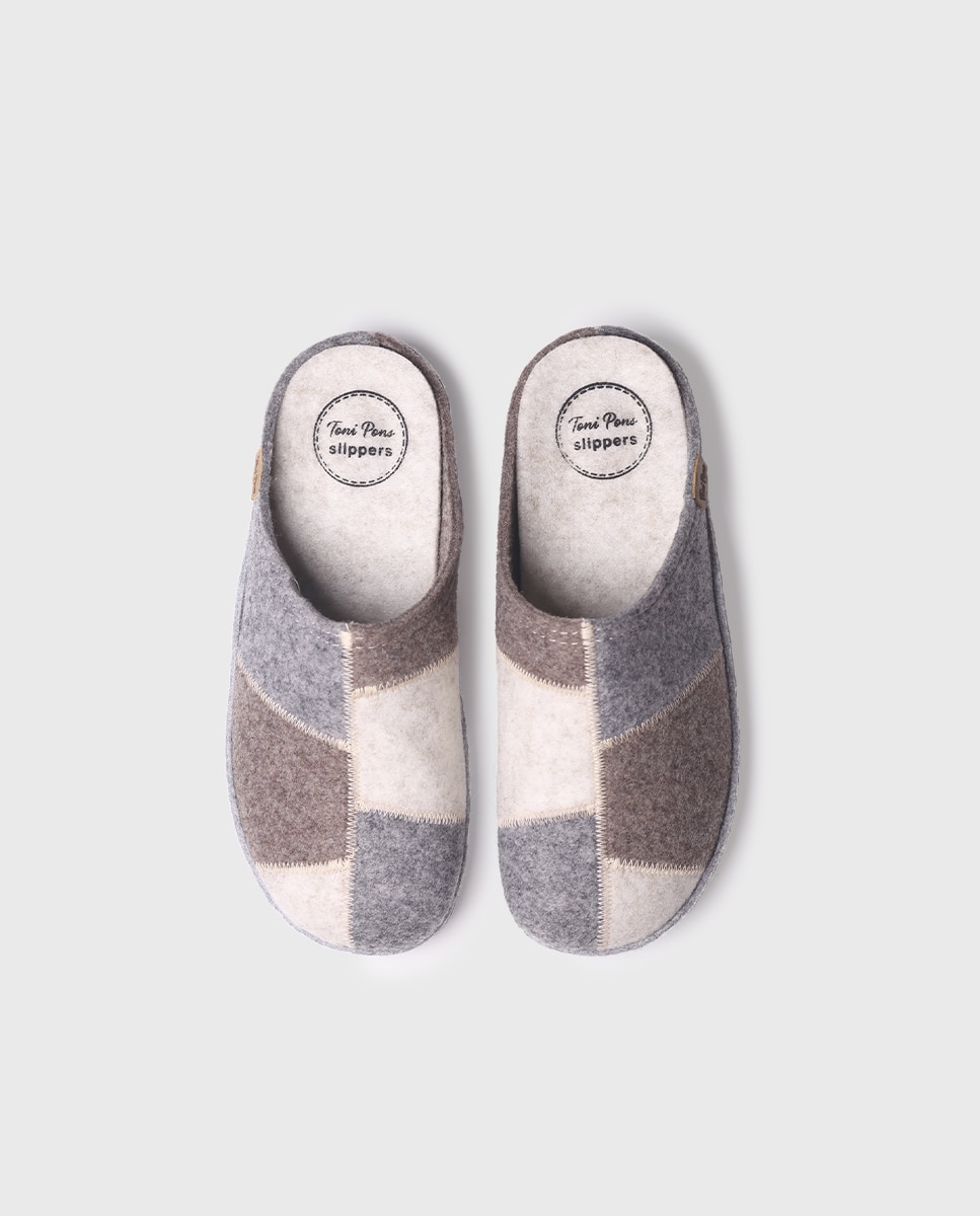 Zapatillas de casa cerradas de mujer de fieltro reciclado efecto patchwork - Toni Pons - Beige Beige-3
