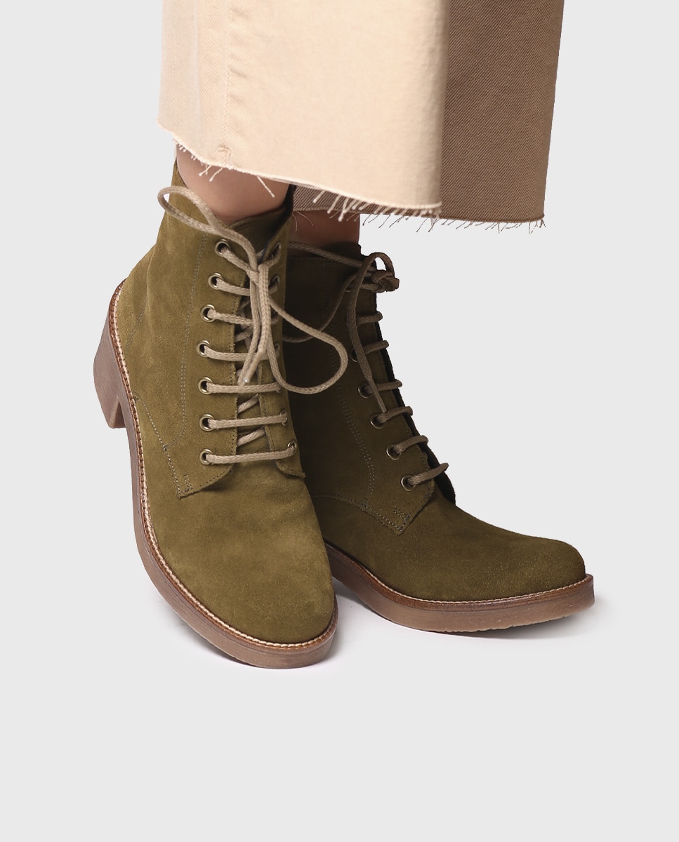 Botines de mujer de serraje con cordones y cremallera - Toni Pons - Verde Verde-4