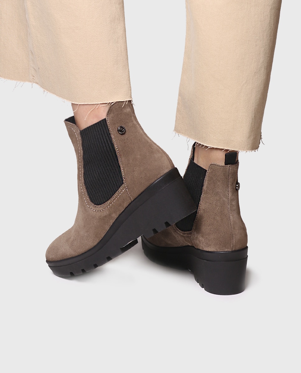 Botines de mujer de serraje con elásticos - Toni Pons - Marrón Marrón-4