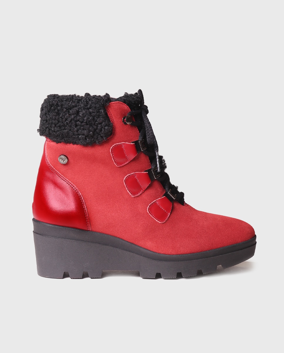 Botines de mujer de serraje con cordones - Toni Pons - Rojo Rojo-1