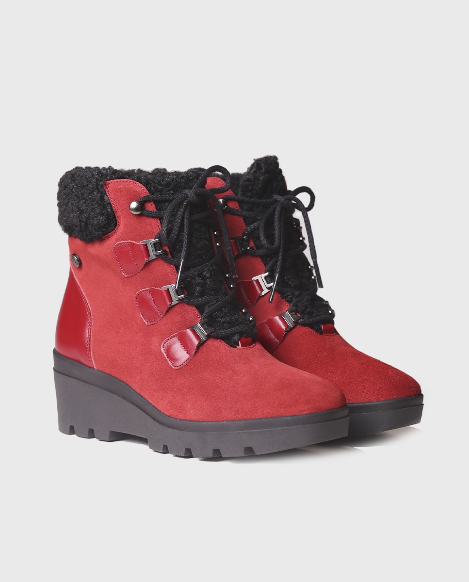 Botines de mujer de serraje con cordones - Toni Pons - Rojo Rojo-2