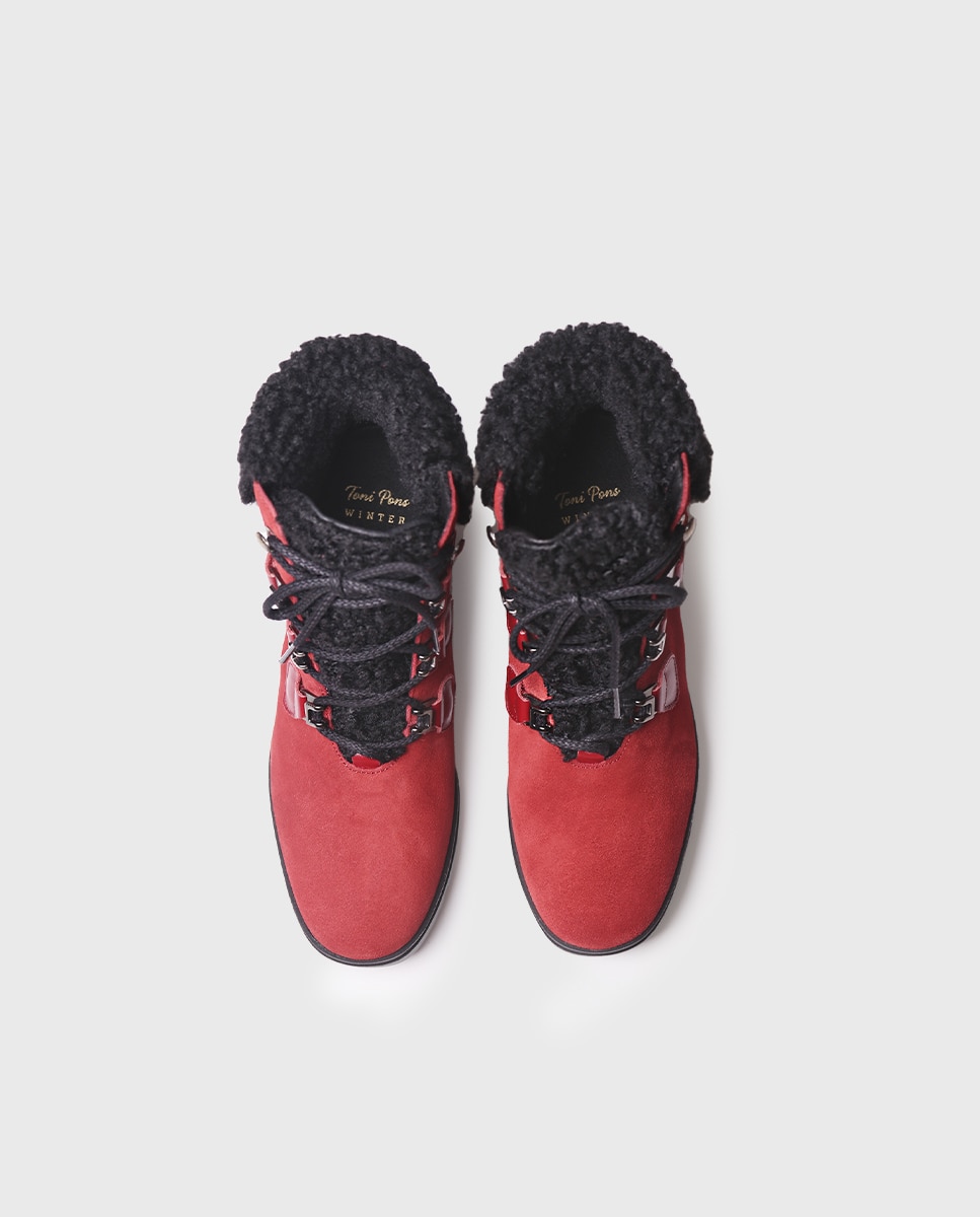 Botines de mujer de serraje con cordones - Toni Pons - Rojo Rojo-3