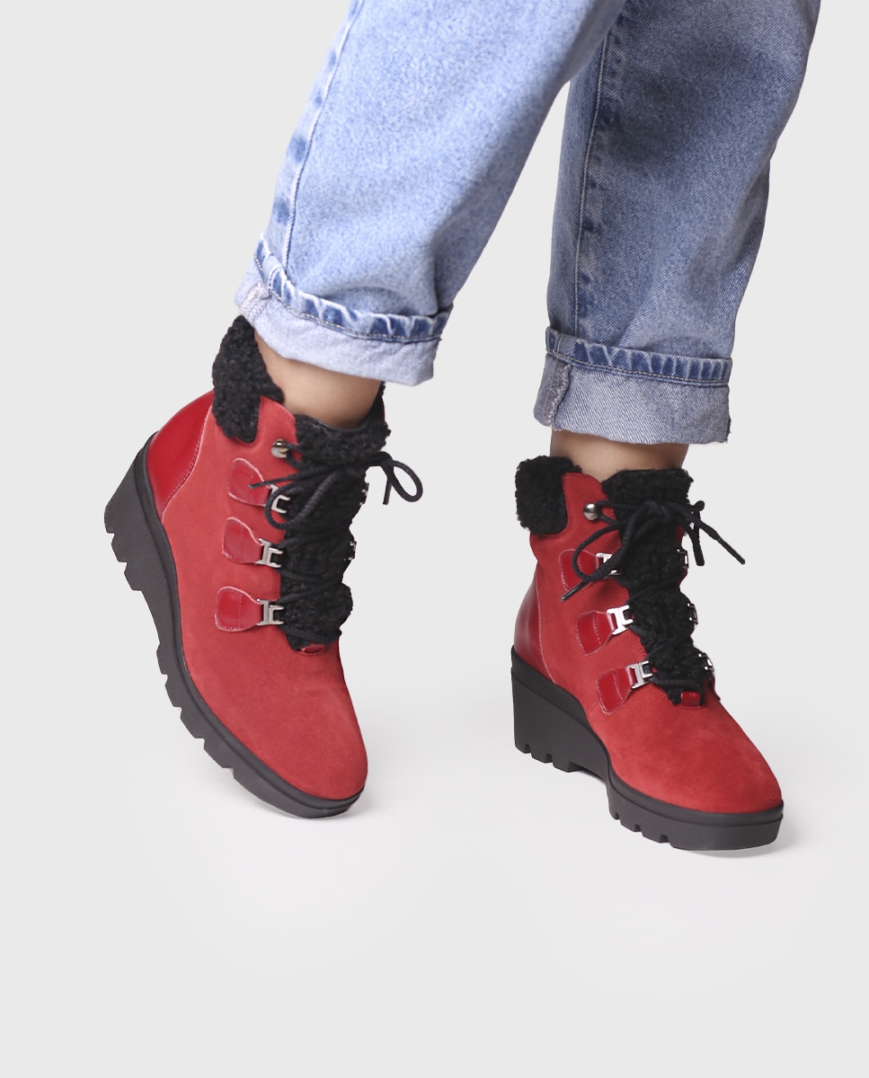 Botines de mujer de serraje con cordones - Toni Pons - Rojo Rojo-4