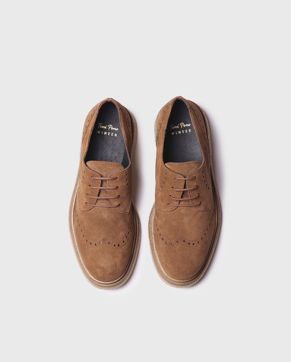 Zapatos planos de mujer de serraje con cordones - Toni Pons - Marrón Marrón-3