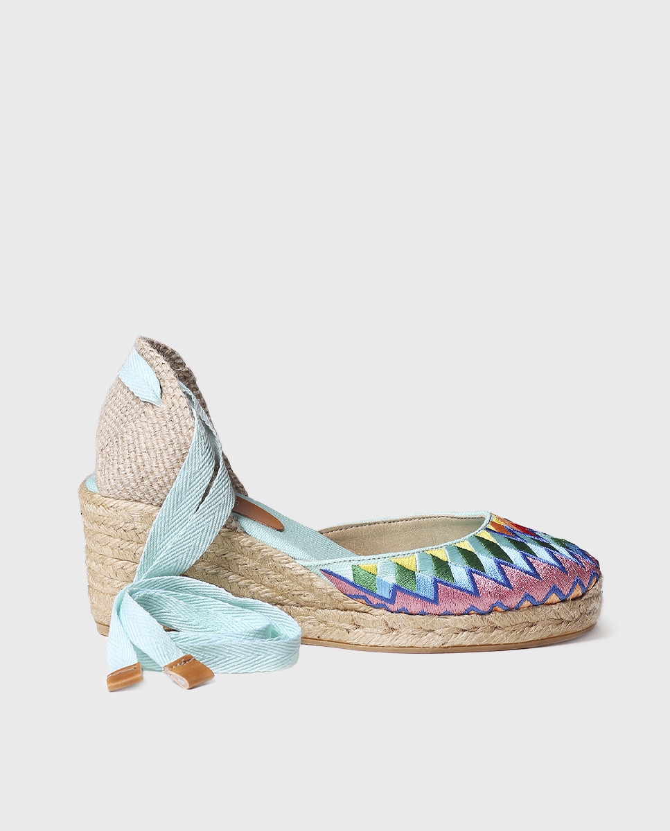 Alpargatas de cuña de mujer de tejido estampado con cintas - Toni Pons - Azul Azul-1