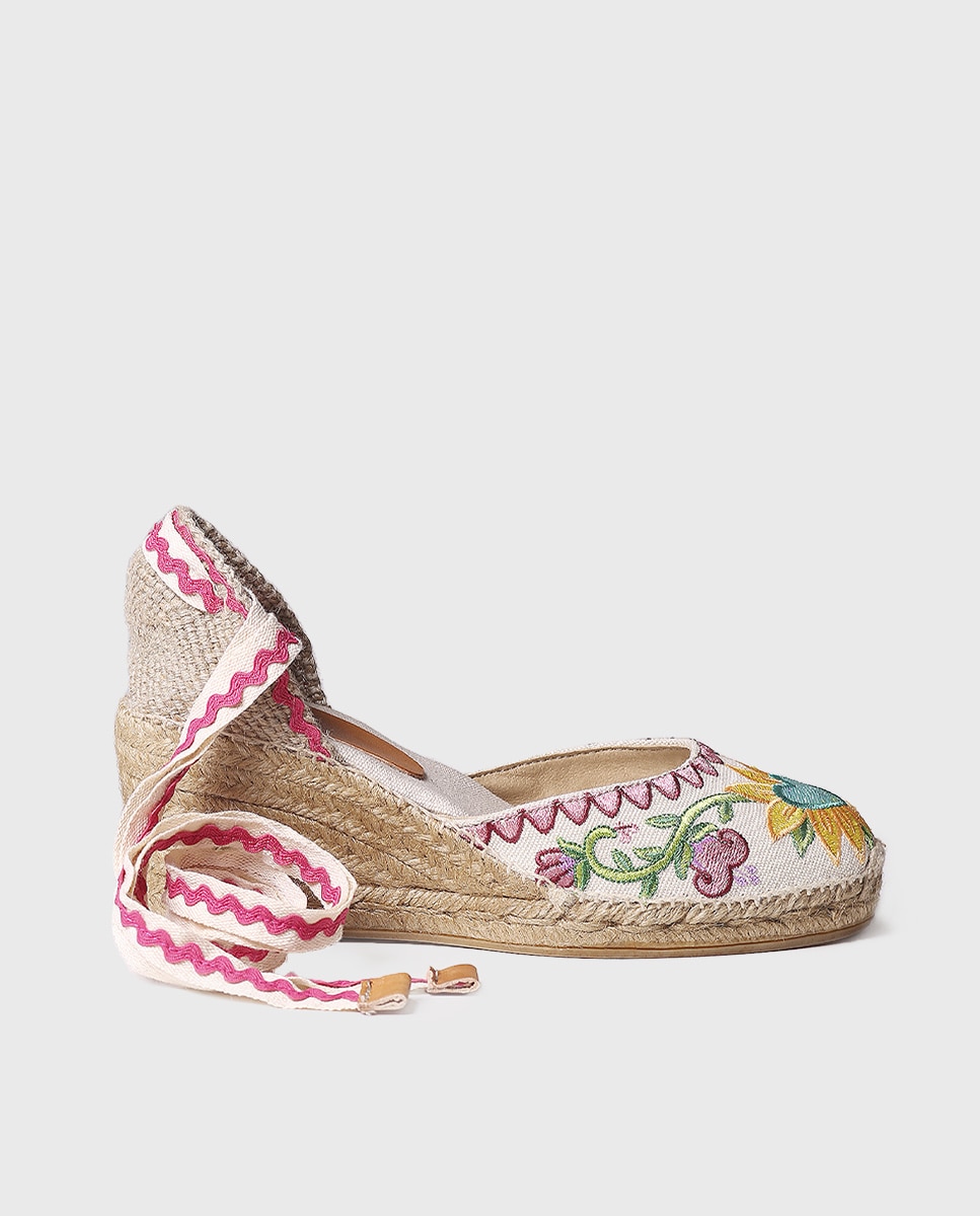 Alpargatas de cuña de mujer de tejido estampado con cintas - Toni Pons - Crudo Crudo-1