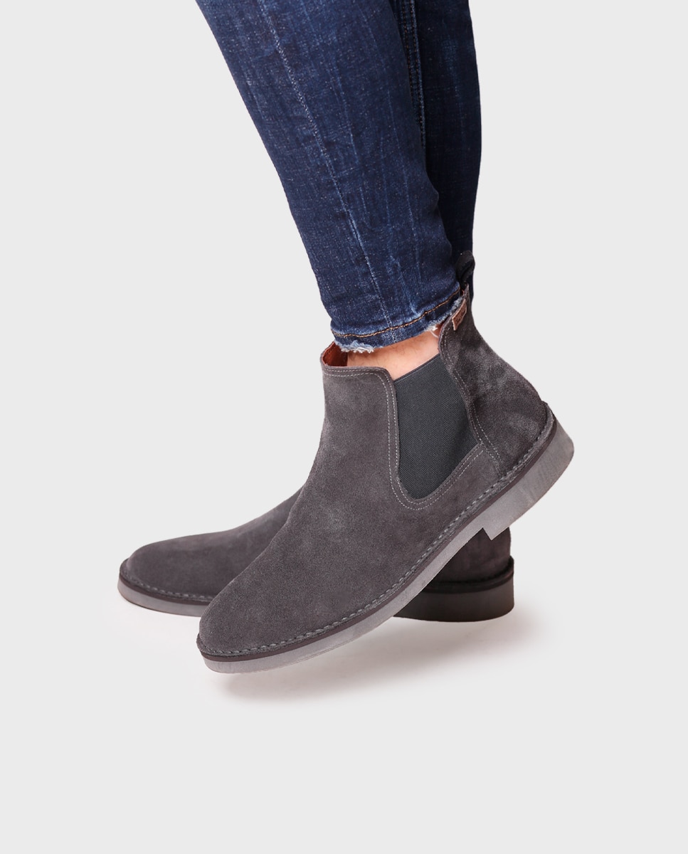 Botines de piel de hombre de serraje con elásticos - Toni Pons - Gris Gris-4