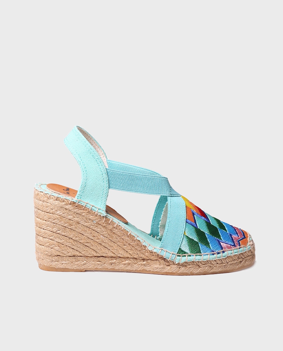 Alpargatas de cuña de mujer de tejido estampado con elásticos - Toni Pons - Azul Azul-1