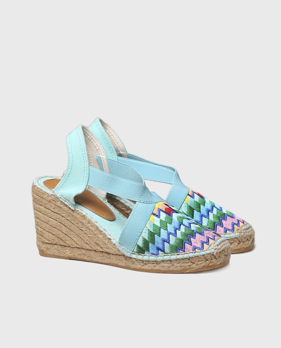 Alpargatas de cuña de mujer de tejido estampado con elásticos - Toni Pons - Azul Azul-2