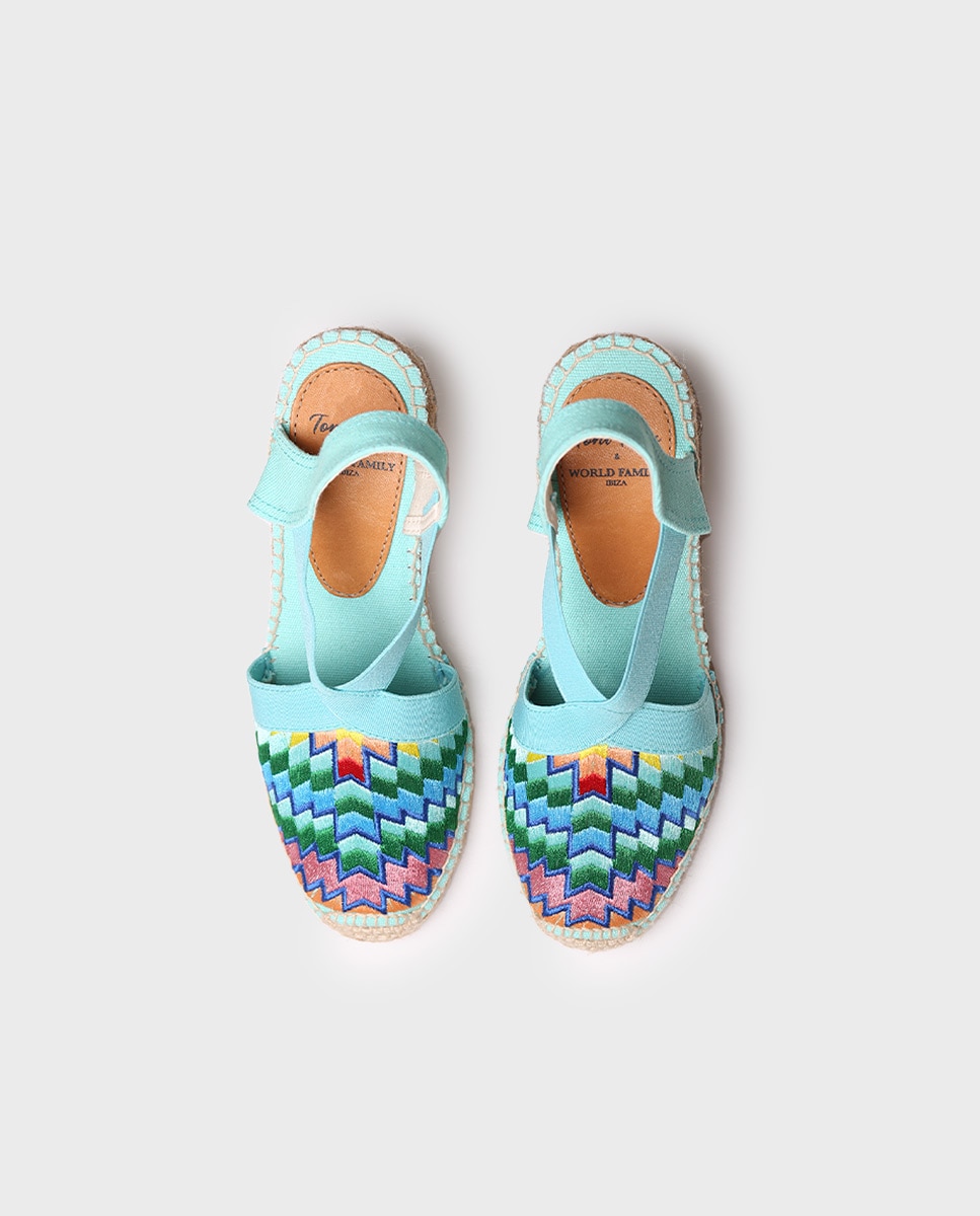 Alpargatas de cuña de mujer de tejido estampado con elásticos - Toni Pons - Azul Azul-3